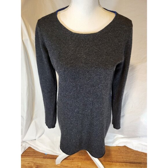 Ply Cashmere Dark Gray Heather Blue Trim 100% Cashmere Sweater Size L - Picture 1 of 5